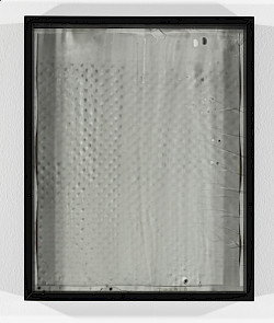 <i>Dot Dots #6</i>, 2023/24
<em>Museum glass coated with photo emulsion, exposed with negative of the Polkadots series,
Photogram on baryta paper</em>
Unique piece